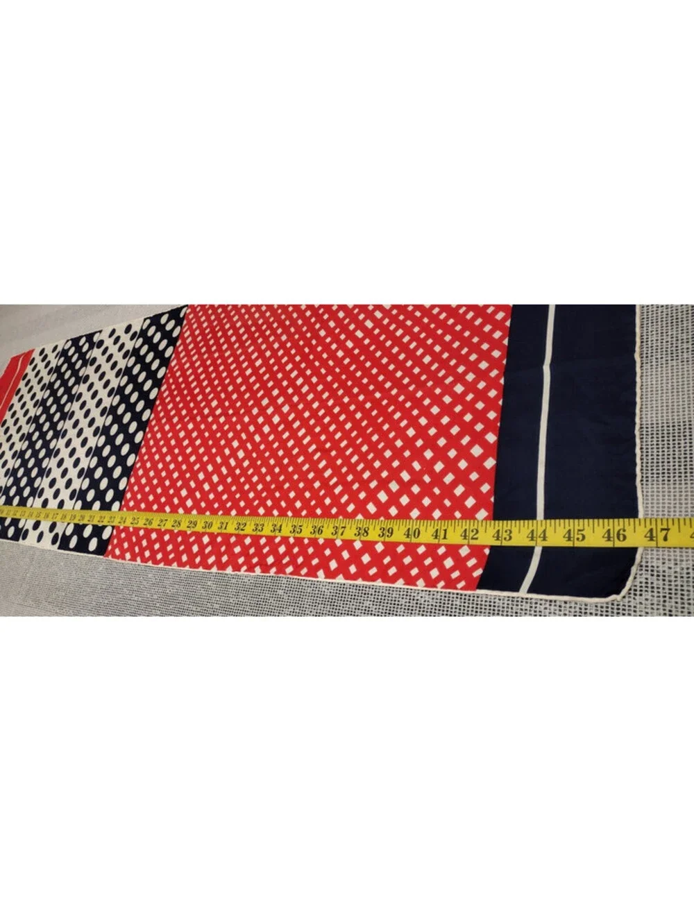 Vinage 1960s White DOTS Echo All Silk Scarf Red Orange White & Blue Polka Dots
